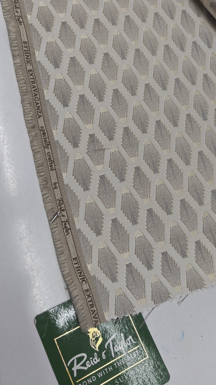 Reid & Taylor Jacquard Premium Bandhgala Fabric Colour Myst Cream