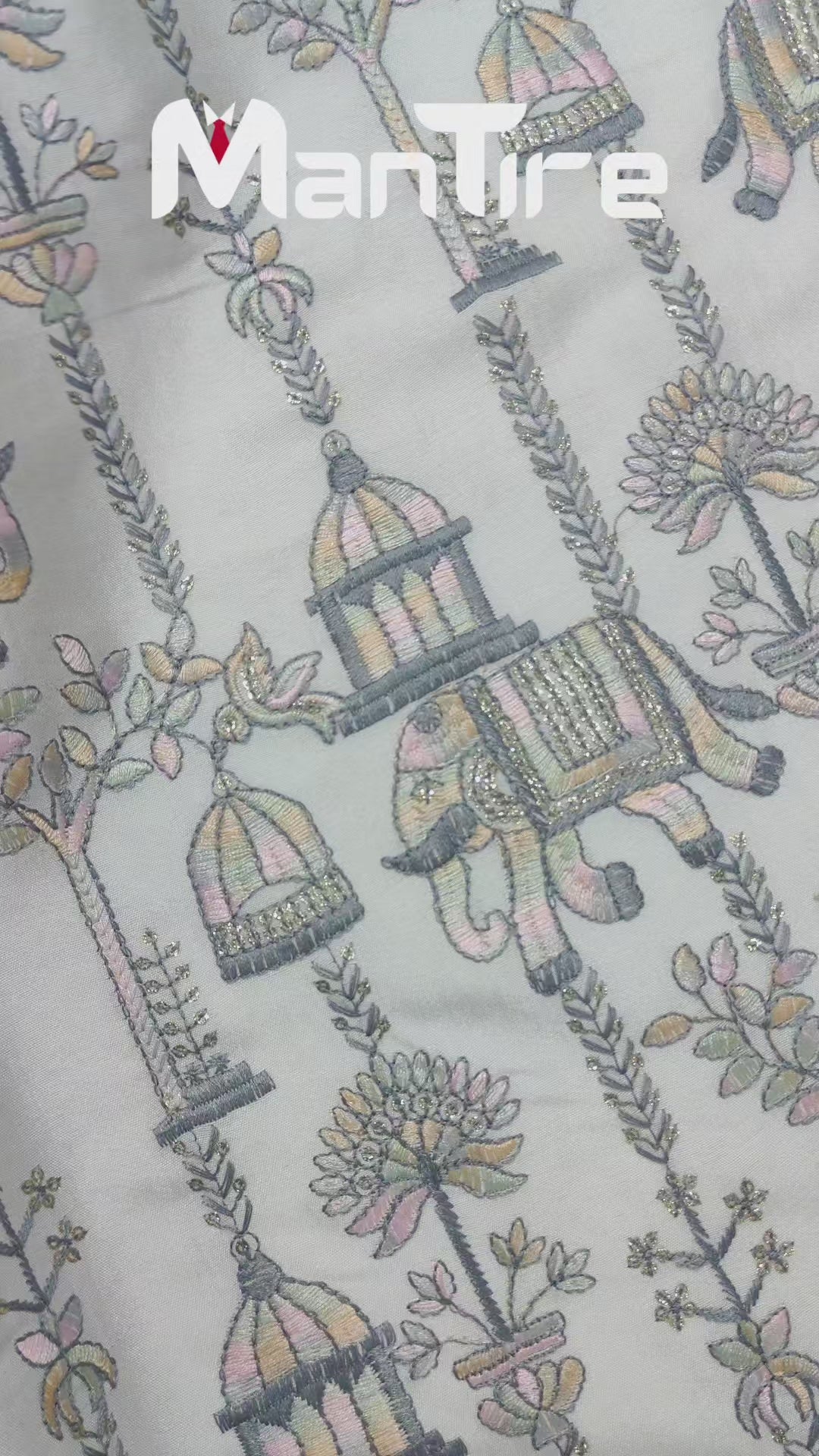 Kurta Fabric ManTire Designer Silk Rajasthani Royal Procession Embroidery Colour Off White N Grey