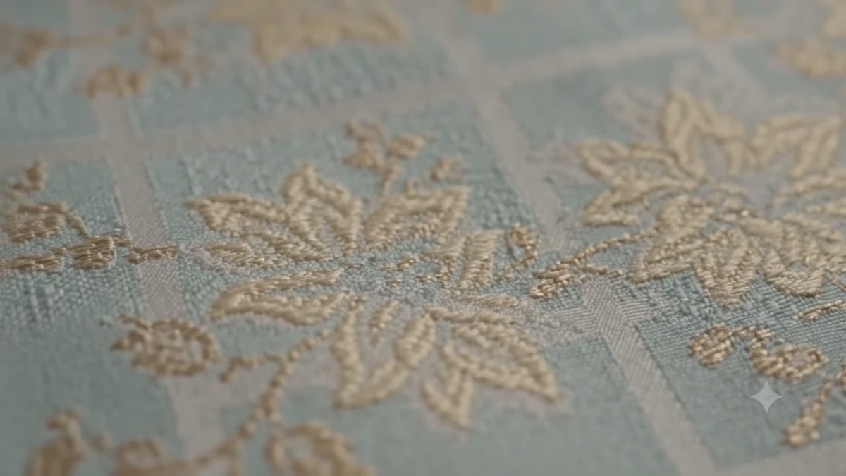 Reid & Taylor Jacquard Premium Bandhgala Fabric Colour Soft Sky Blue with Cream accent