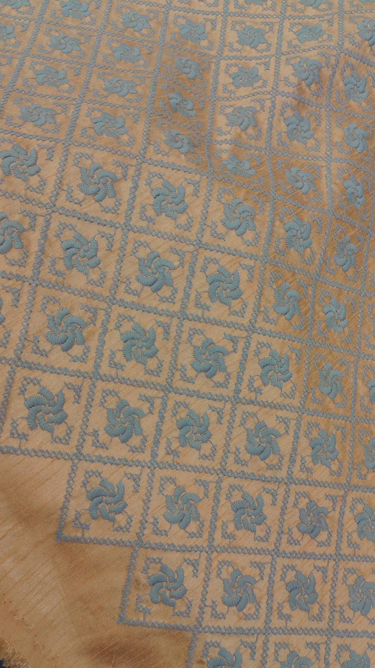 Kurta Fabric ManTire Designer Silk Geometric Pinwheel Grid Embroidery Colour Warm Orange N Grey