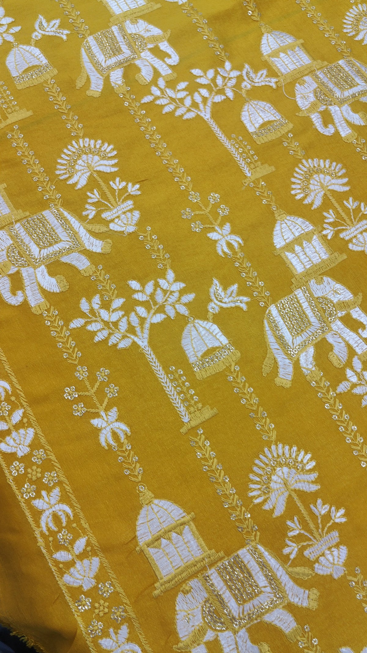 Kurta Fabric ManTire Designer Silk Rajasthani Royal Procession Embroidery Colour Golden