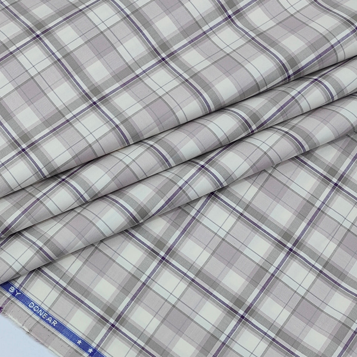 Shirt Fabric Donear LA Finish Premium Giza Cotton Tartan Check Colour Purple N Cream