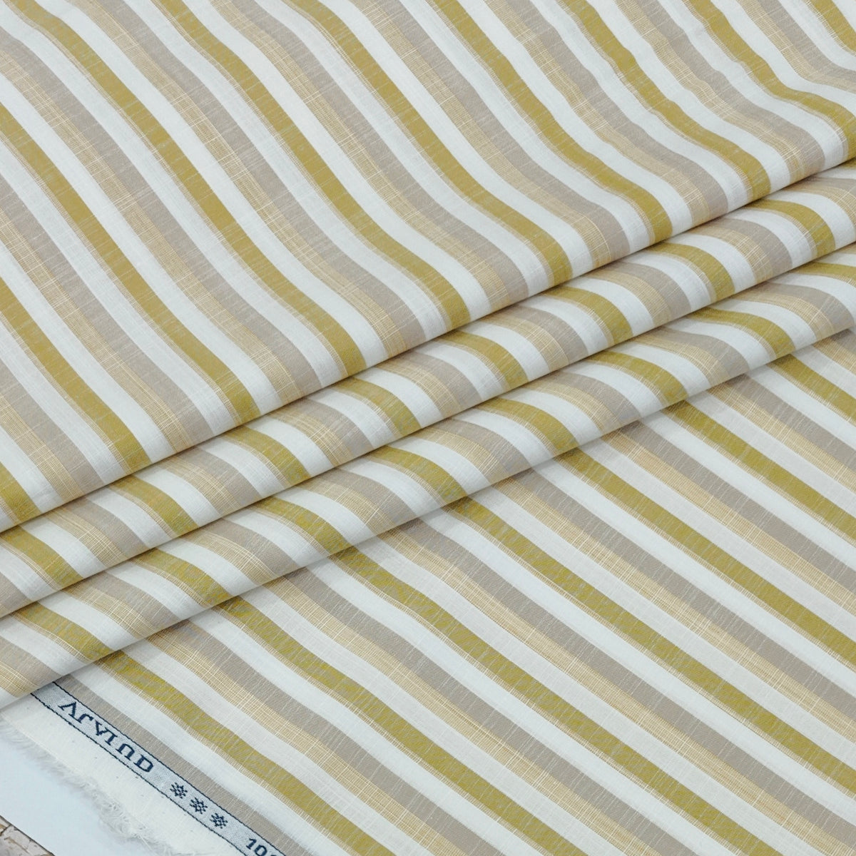Shirt Fabric Arvind 100% Pure Cotton Multi Stripes Colour Olive Green N White
