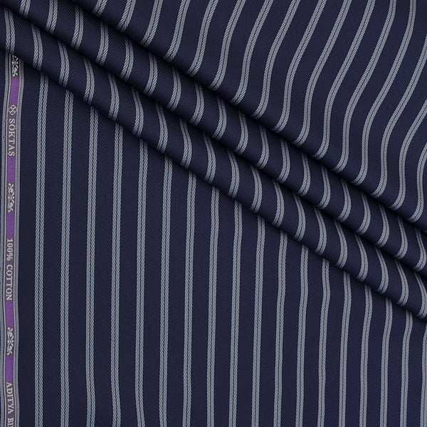 Shirt Fabric Soktas Finest 80s Giza Cotton Herrigbone Stripe Colour Merchant Blue