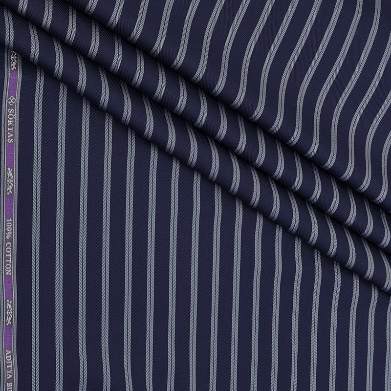 Shirt Fabric Soktas Finest 80s Giza Cotton Herrigbone Stripe Colour Merchant Blue