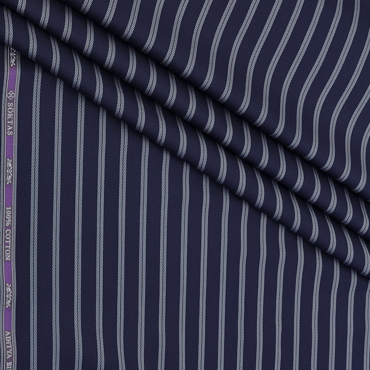 Shirt Fabric Soktas Finest 80s Giza Cotton Herrigbone Stripe Colour Merchant Blue