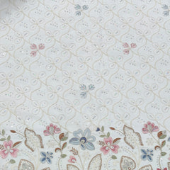 Kurta Fabric ManTire Designer Silk Floral Sequins Embroidery Colour White