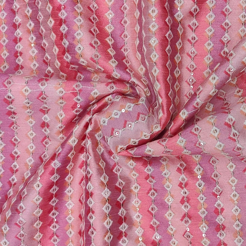 ManTire Men's Designer Silk Embroidery Fuscia Pink color Kurta Fabric