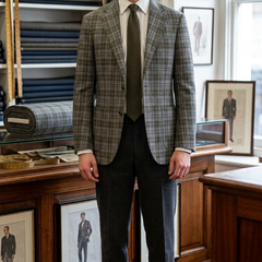 Raymond Super 100s count 100% Wool Tweed Windowpane Check Blazer Fabric Colour Grey N Dull Green