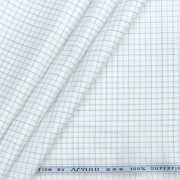 Shirt Fabric Arvind 100% Pure Cotton small Mix check Colour Black, firoji, white