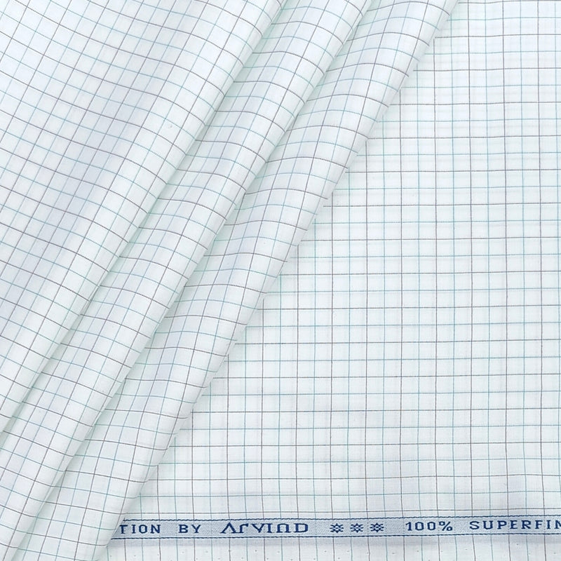 Shirt Fabric Arvind 100% Pure Cotton small Mix check Colour Black, firoji, white