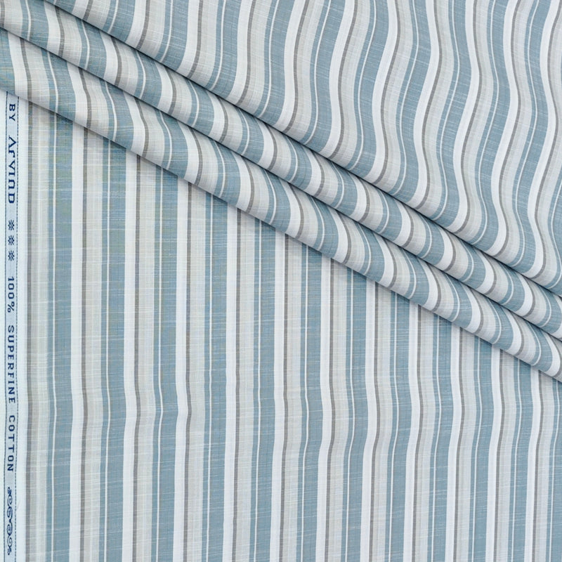 Shirt Fabric Arvind 100% Pure Cotton Multi Vertical Stripes Colour Slate Grey N Off White
