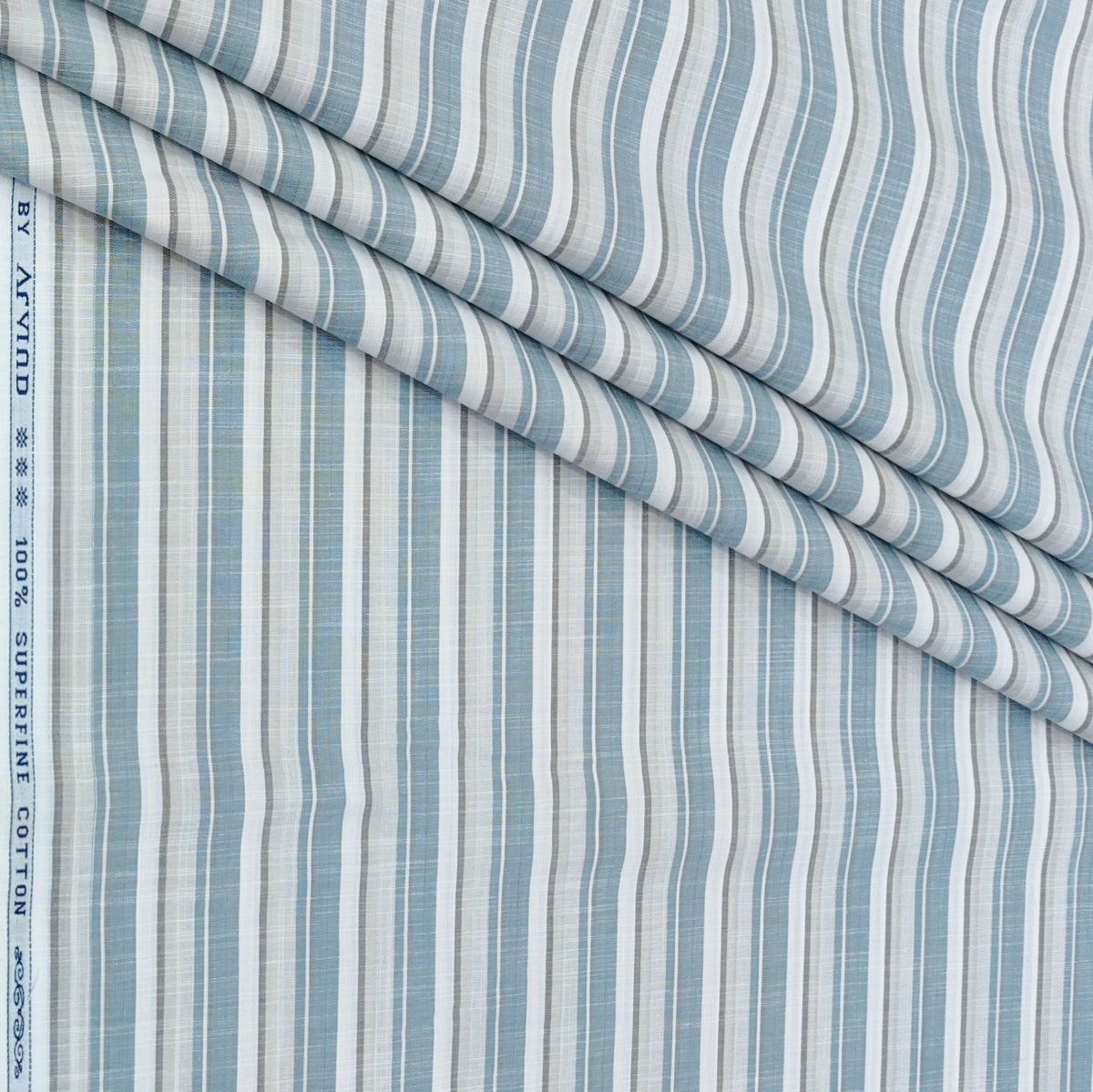 Shirt Fabric Arvind 100% Pure Cotton Multi Vertical Stripes Colour Slate Grey N Off White