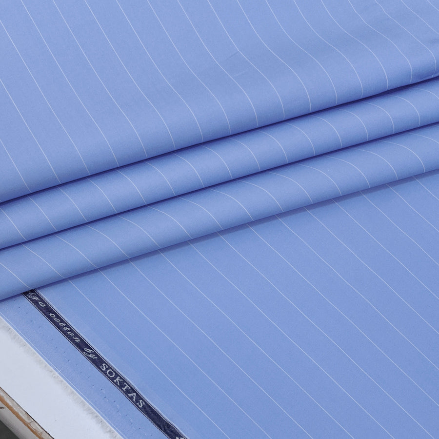 Shirt Fabric Soktas 140/2 Giza Cotton Thin Stripe Colour Misty Blue