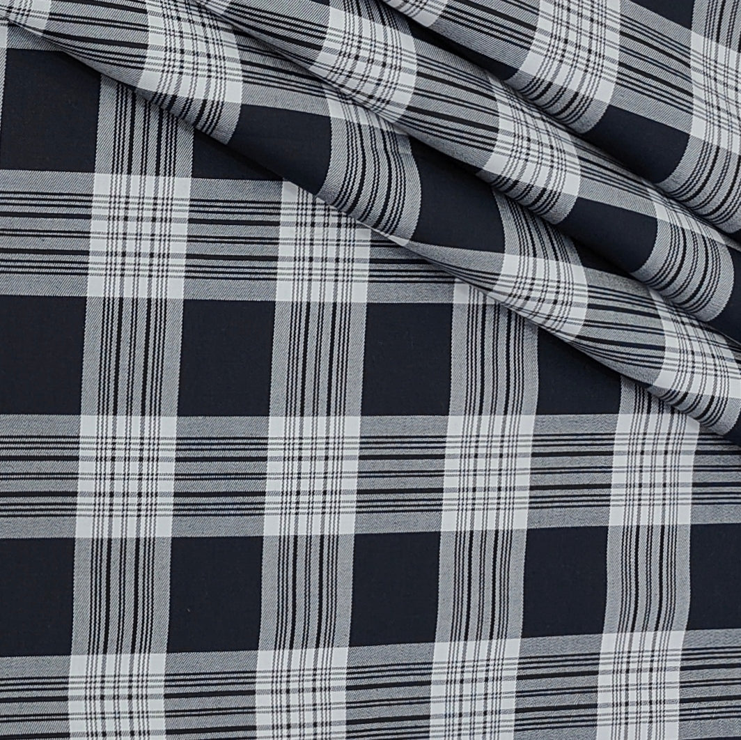 Shirt Fabric Donear LA Finish Premium Giza Cotton Tartan Check Colour Black N Grey