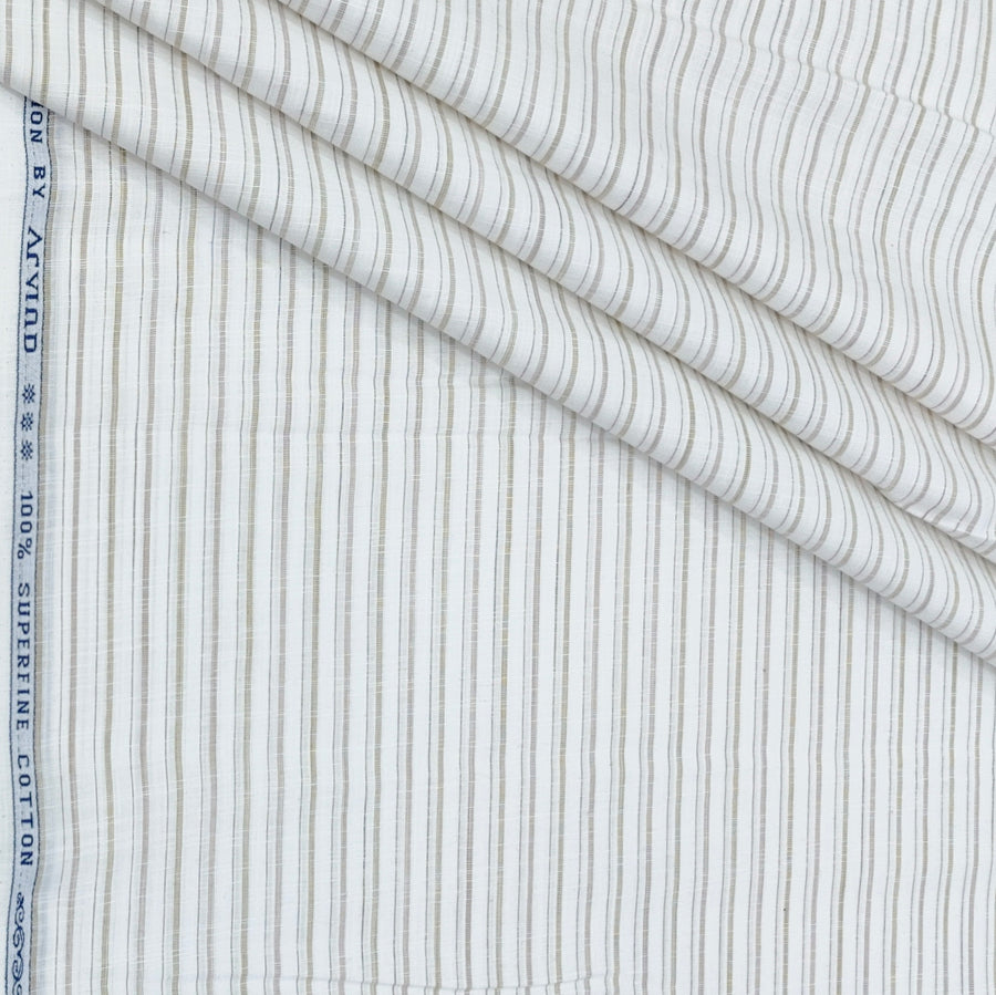 Shirt Fabric Arvind 100% Pure Cotton Pinstripe Colour Brown N White