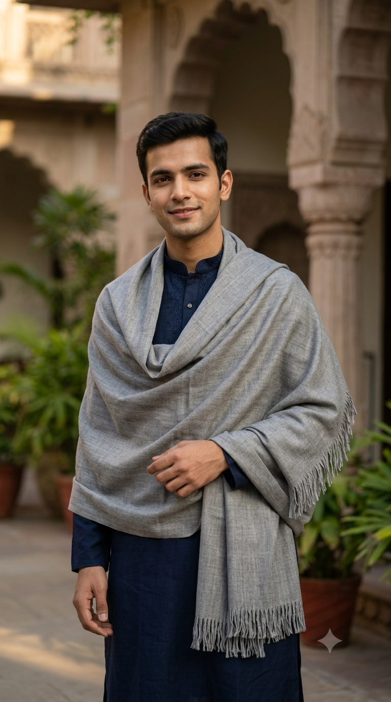 Raymond Pure Wool Light weight Shawl Lohi Utsav Color Grey