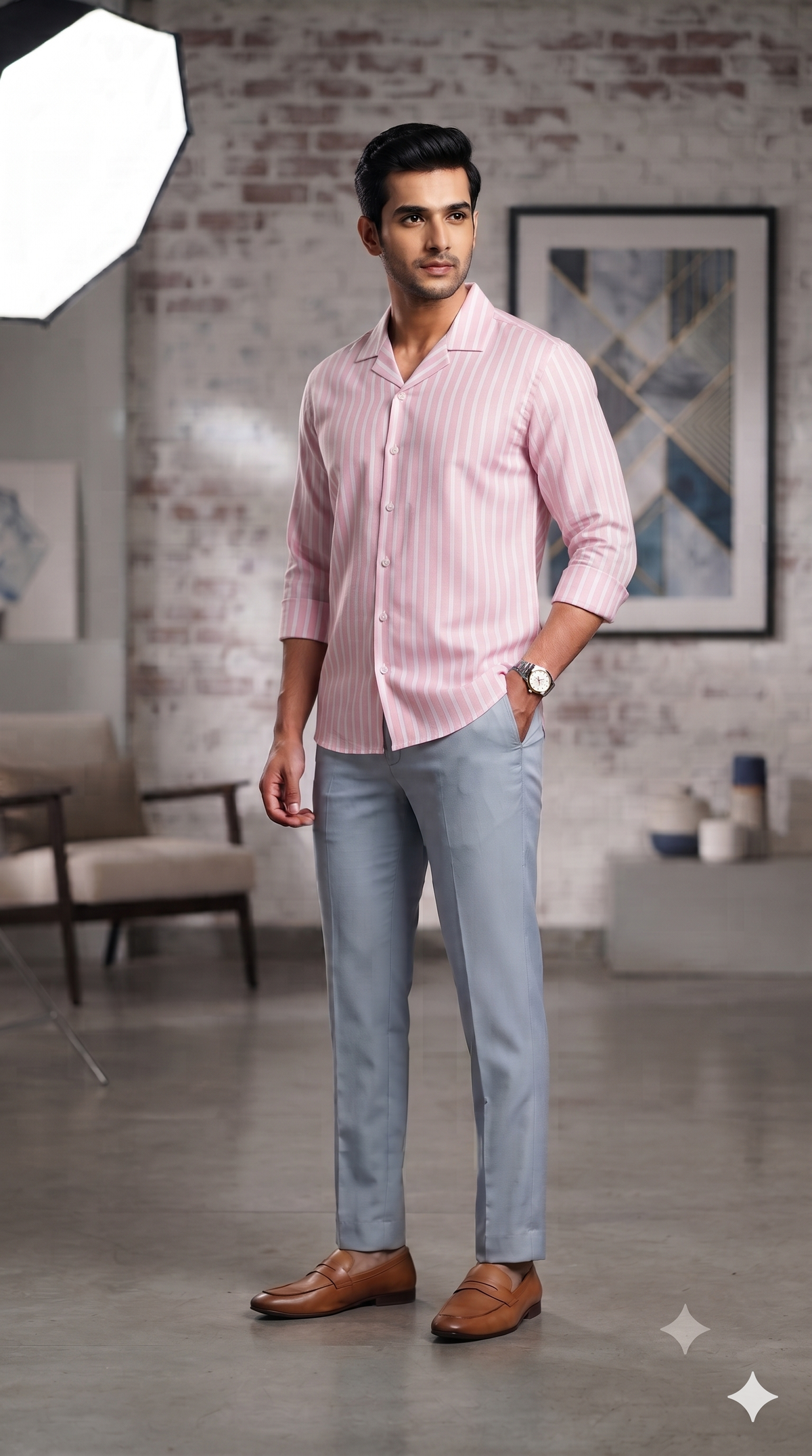 Combo Raymond Plain TR Light Sky Blue Trouser Fabric And Donear Giza Cotton Bengal Stripes Light Pink Shirt Fabric