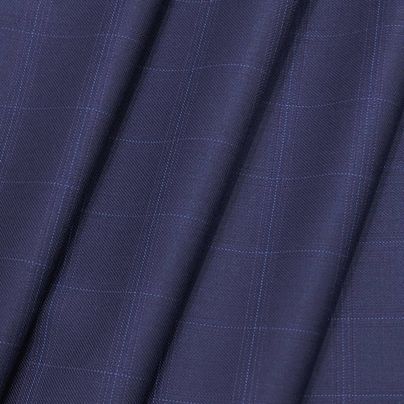 Raymond Violet Blue Poly Wool Check Blazer Fabric