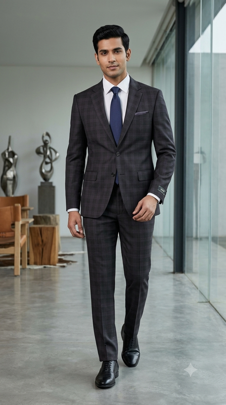 Suit Fabric Raymond Super Luxurious 30% Rich Wool Mild Check Color Wine N Blackish Grey