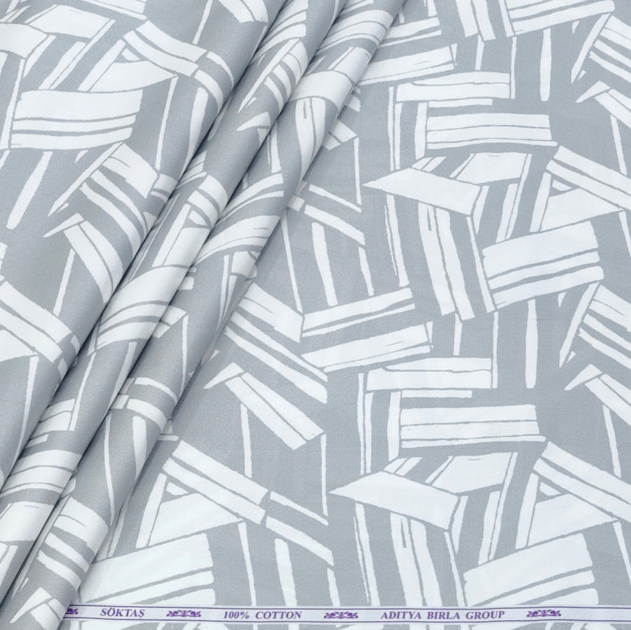 Shirt Fabric Soktas Finest 60s Giza Cotton Digital Print Colour Grey N White