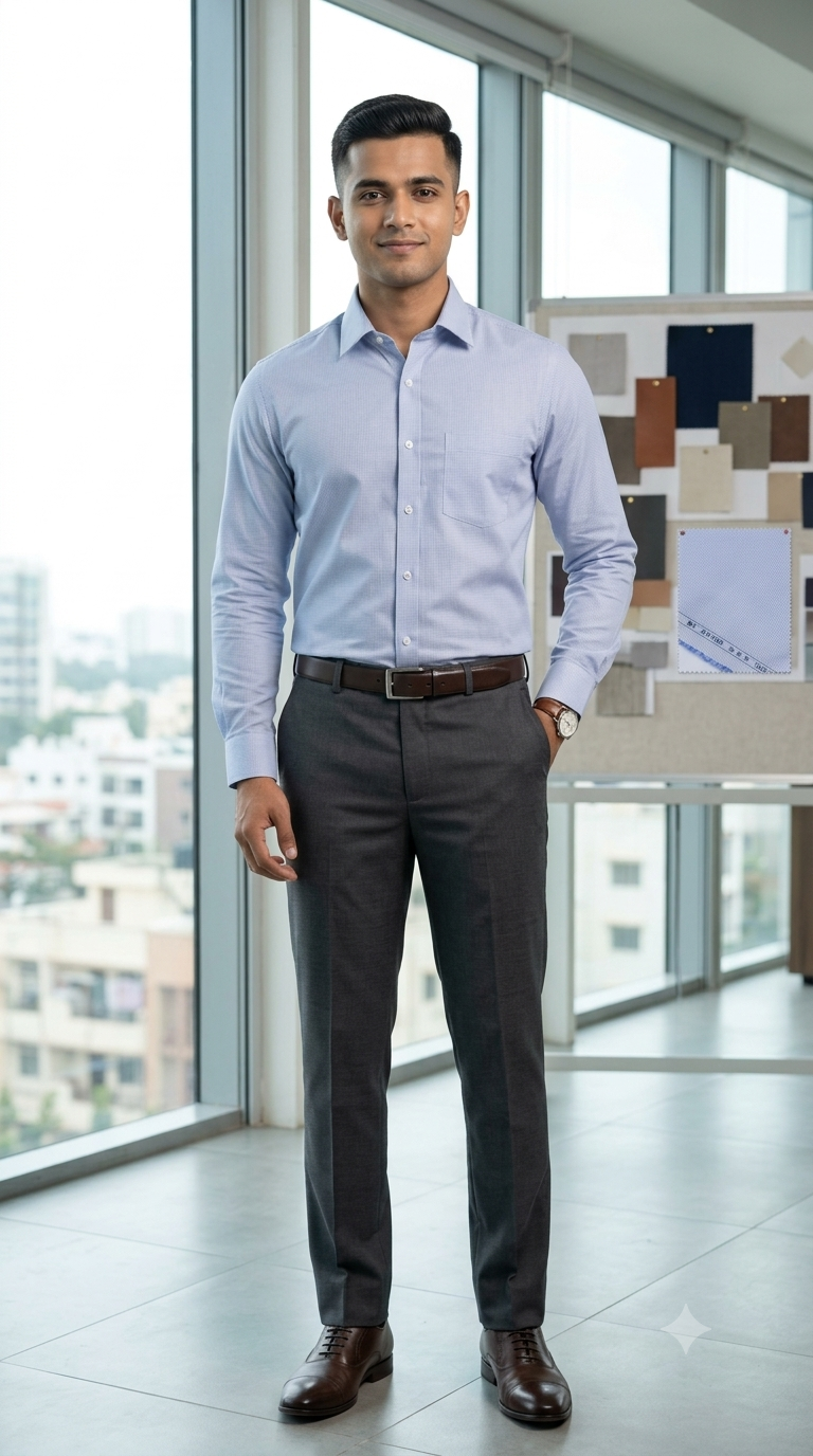 Shirt Fabric Arvind 100% Pure Cotton Micro Check Colour Blue