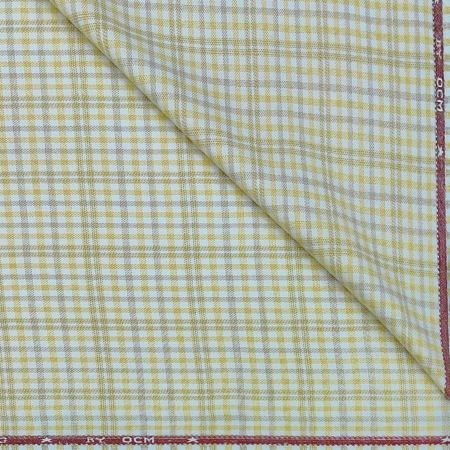Warm Shirt Fabric Ocm Fancy Grid Check Colour Light Yellow N White