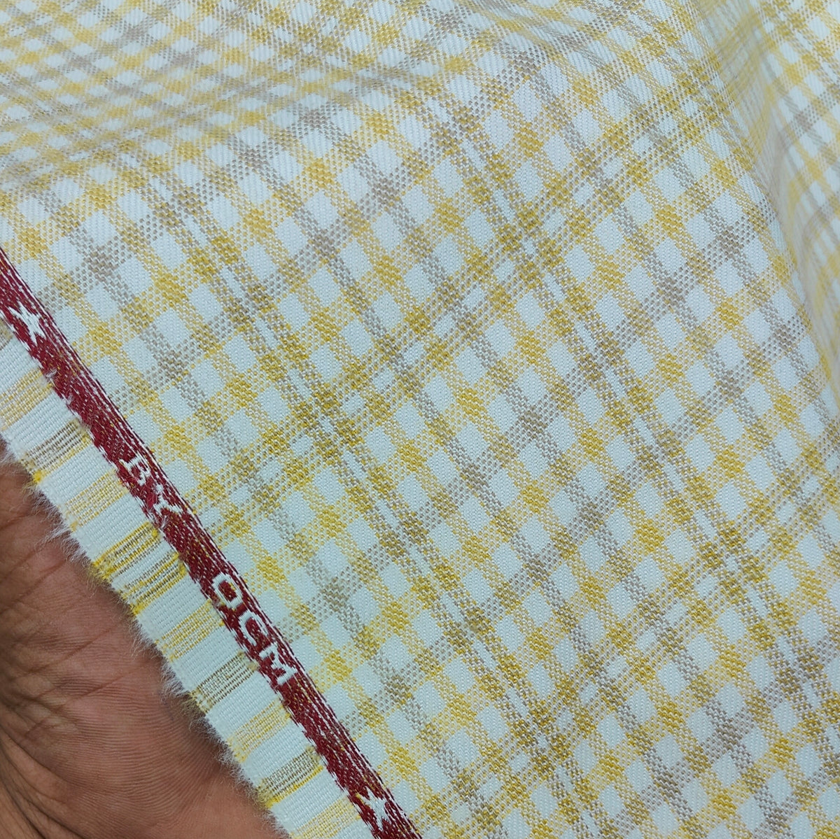 Warm Shirt Fabric Ocm Fancy Grid Check Colour Light Yellow N White