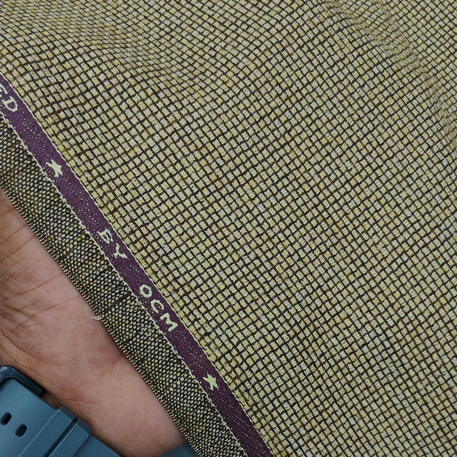 Tweed Blazer Fabric OCM Premium Wool Blended Micro Check Colour Tan Brown