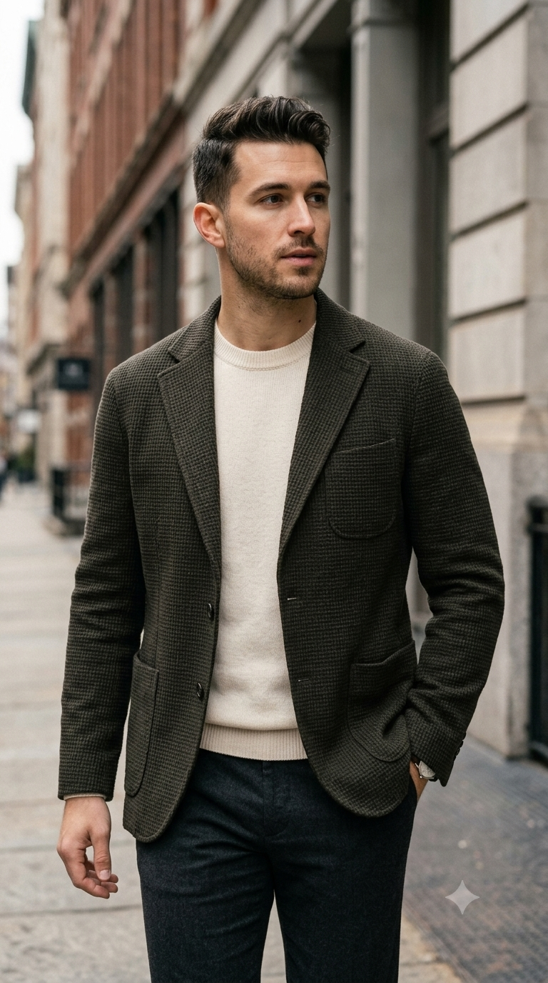 Blazer Fabric ManTire Italian Courdray Check Colour Bistre Brown