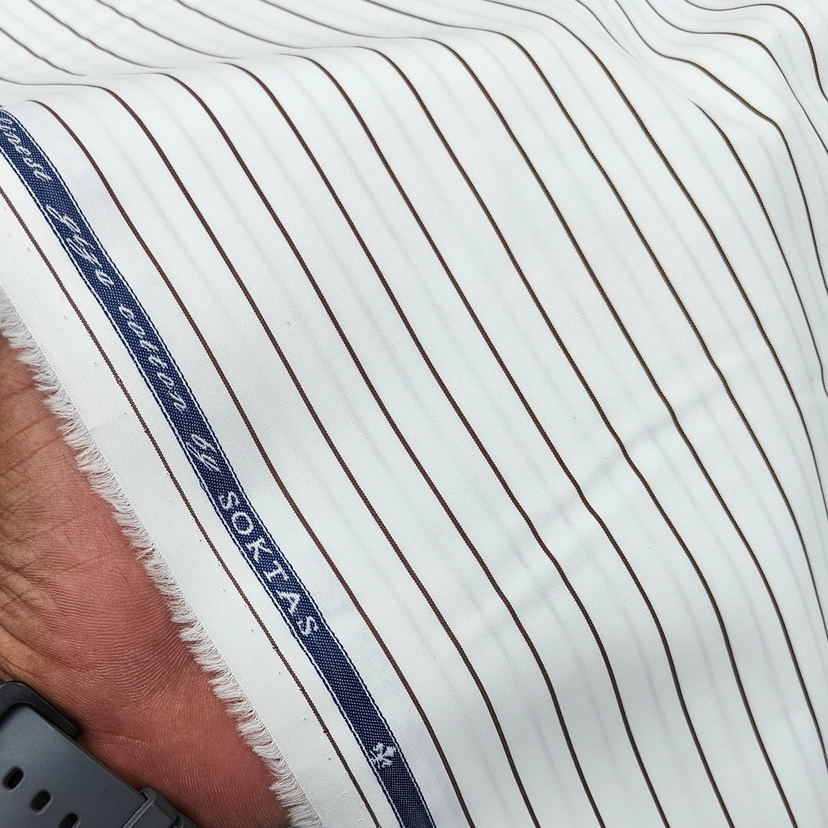 Shirt Fabric Soktas 140/2 Giza Cotton Pencil Stripe Colour Coffee N White