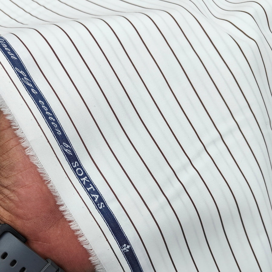 Shirt Fabric Soktas 140/2 Giza Cotton Pencil Stripe Colour Coffee N White