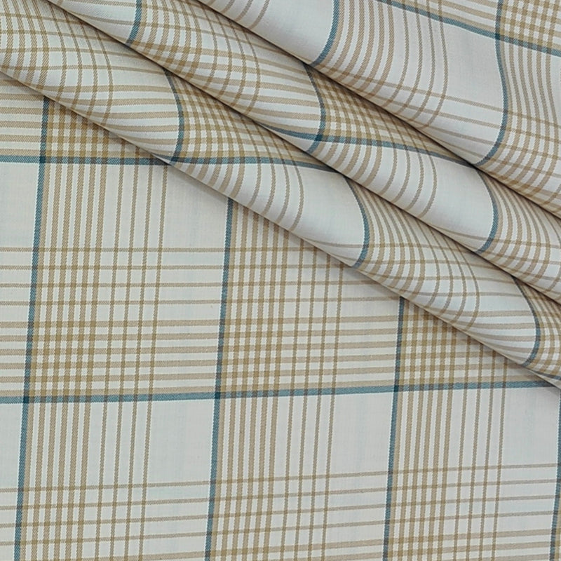 Shirt Fabric Donear LA Finish Premium Giza Cotton Tartan Check Colour Brown Cream