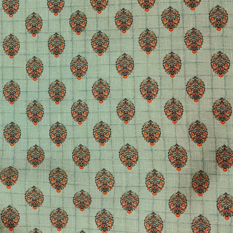 ManTire Men's Designer Silk Digital Printed Kurta Fabric Colour Sage Green