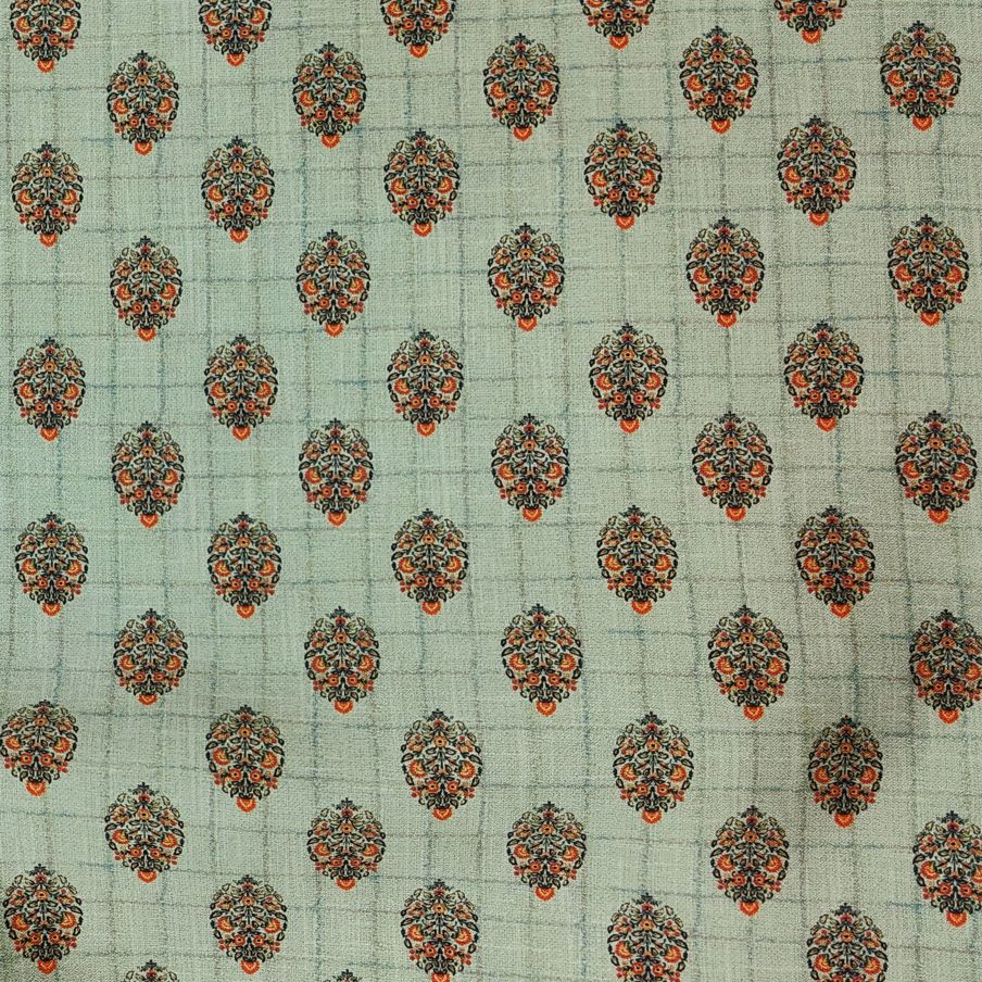 ManTire Men's Designer Silk Digital Printed Kurta Fabric Colour Sage Green