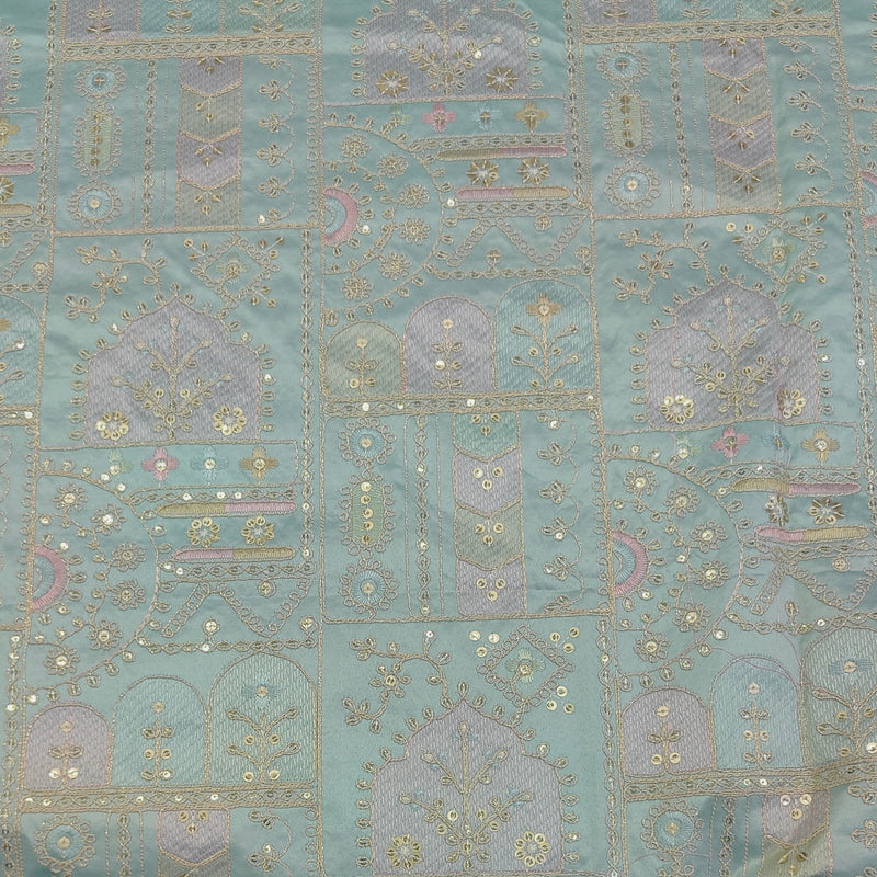 Kurta Fabric ManTire Designer Silk Jaal Embroidery Colour Seafoam Green