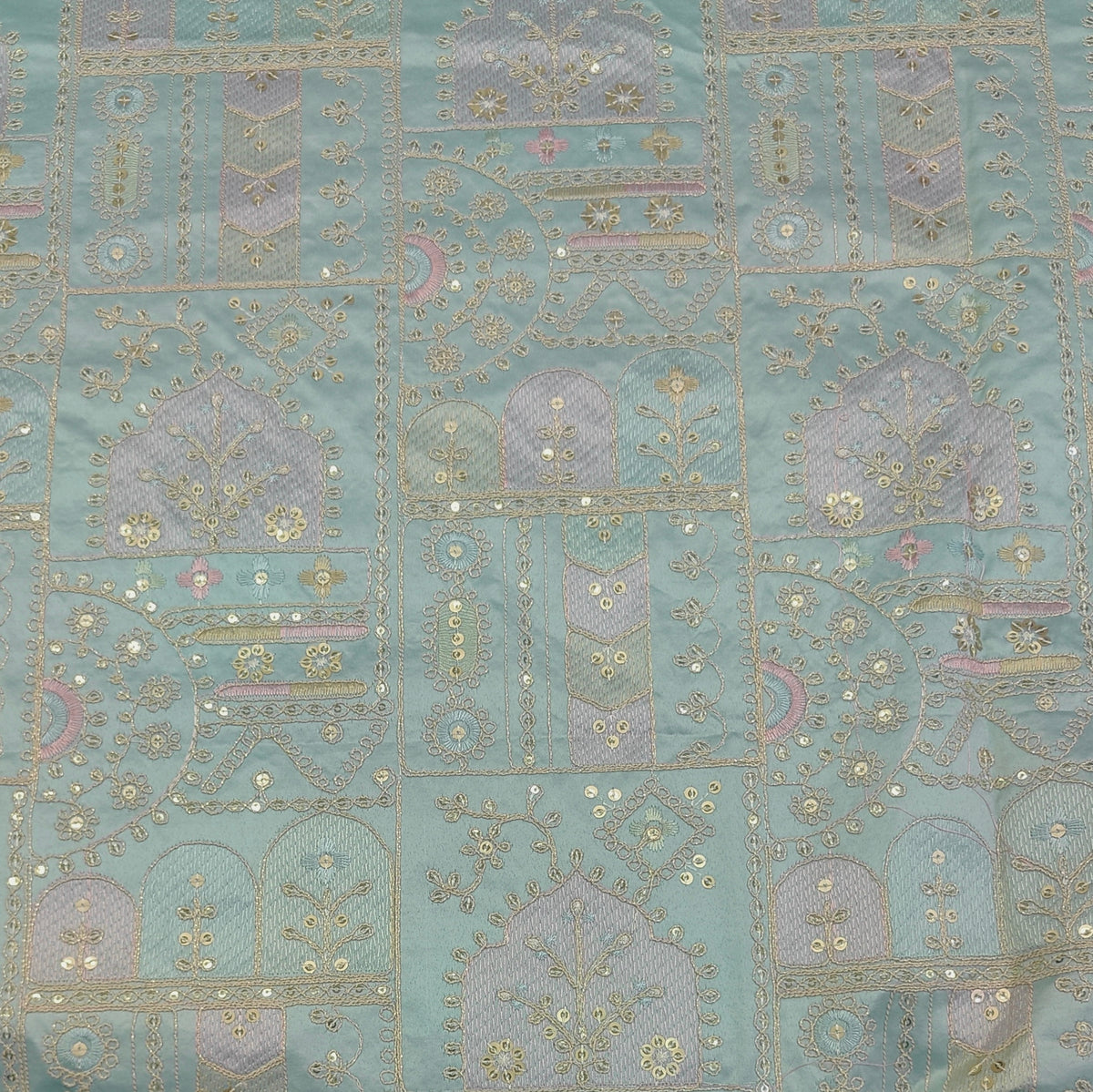 Kurta Fabric ManTire Designer Silk Jaal Embroidery Colour Seafoam Green