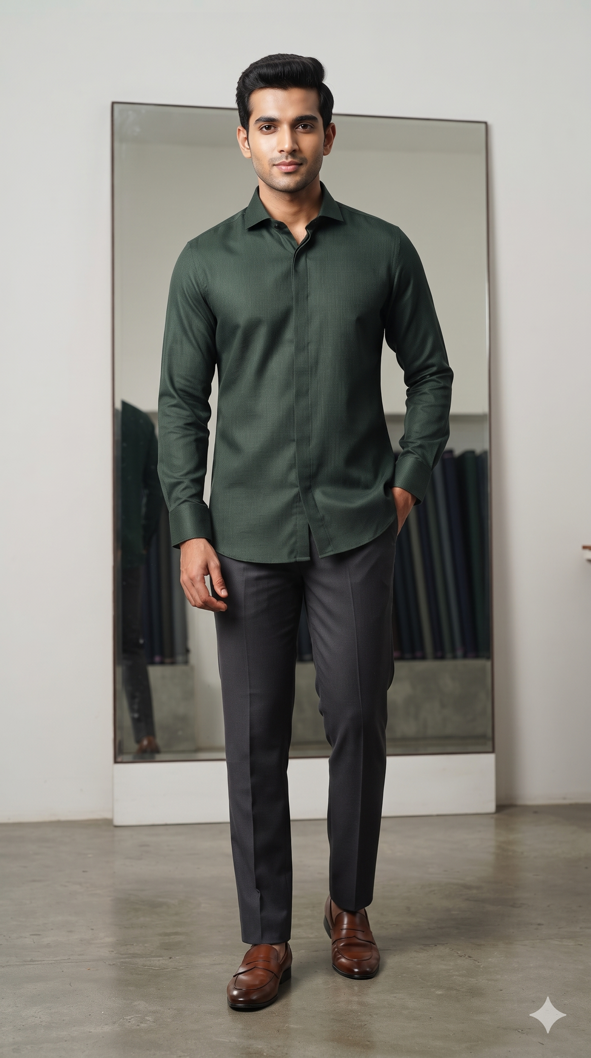 Shirt Fabric Soktas 100% Cotton Oxford Weave Colour Pine Green