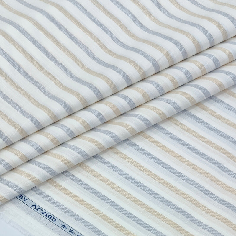 Shirt Fabric Arvind 100% Pure Cotton Multi Stripes Colour Beige N White