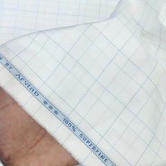 Shirt Fabric Arvind 100% Pure Cotton Mix check Colour white, Blue, Brown
