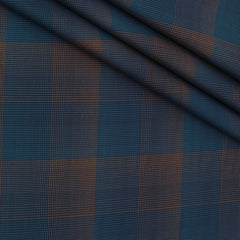 Shirt Fabric Donear LA Finish Premium Giza Cotton houndstooth check Colour Rust Brown N Teal Blue
