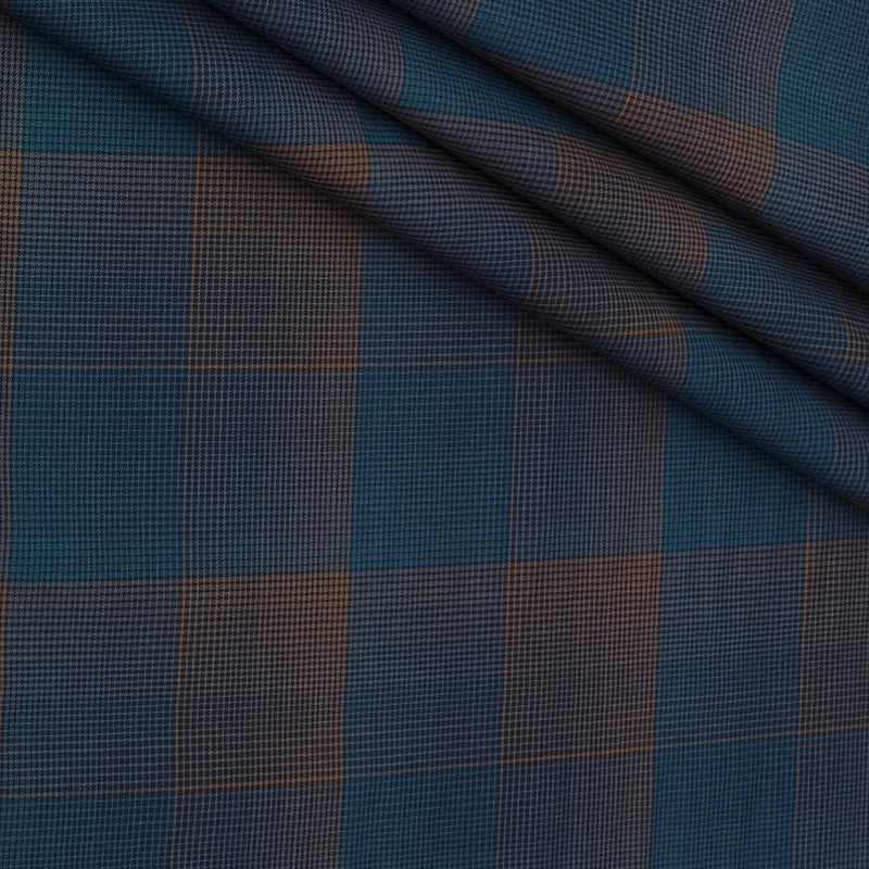 Shirt Fabric Donear LA Finish Premium Giza Cotton houndstooth check Colour Rust Brown N Teal Blue