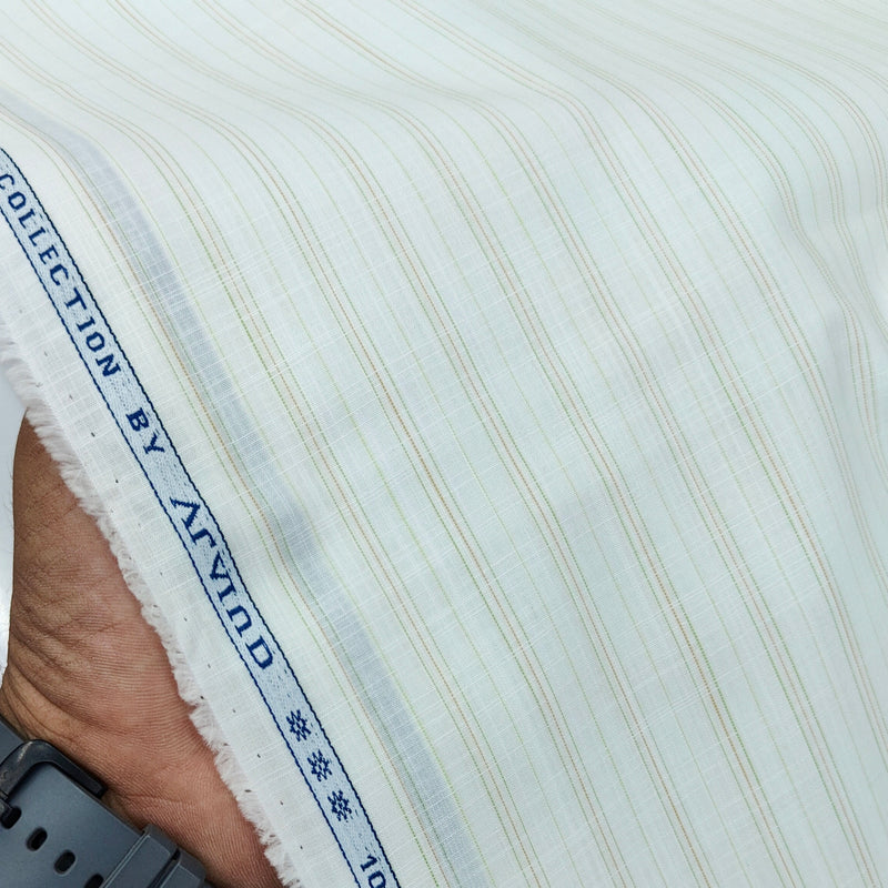 Shirt Fabric Arvind 100% Pure Cotton PinStripes Colour Light Green N Off White