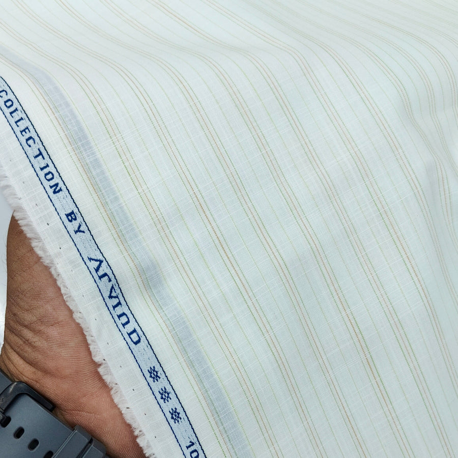 Shirt Fabric Arvind 100% Pure Cotton PinStripes Colour Light Green N Off White