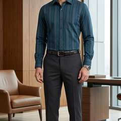 Shirt Fabric Donear LA Finish Premium Giza Cotton Broad Shadow Stripe Colour Peacock Blue