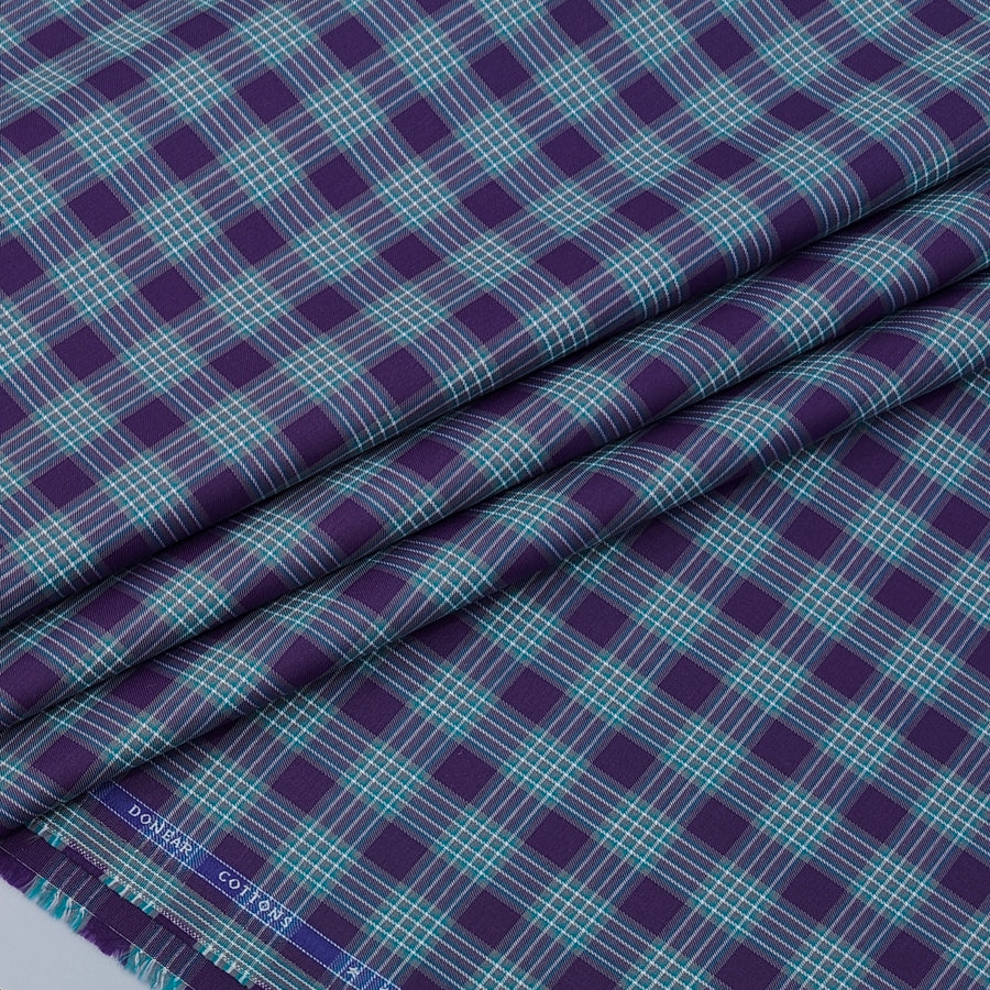 Shirt Fabric Donear Premium Giza Cotton Windowpane Check Colour Teal Green N Purple