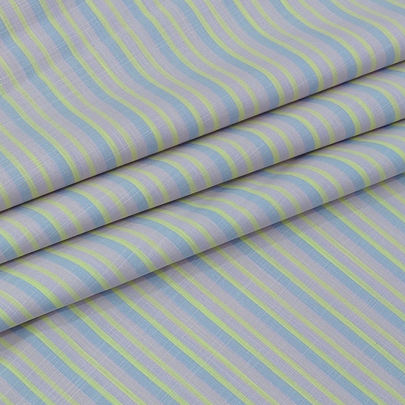 Shirt Fabric Arvind 100% Pure Cotton Candy Stripes Colour Lime Green N Soft Lavender