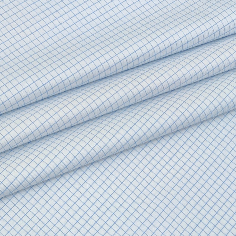 Shirt Fabric Donear LA Finish Premium Giza Cotton Windowpane Check Colour Blue N White