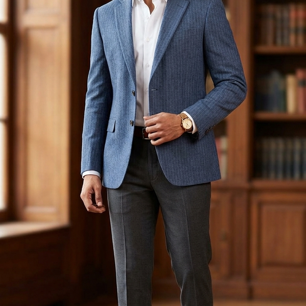 Raymond Super 160s count 100% Wool Tweed Lining Blazer Fabric Colour Pigeon Blue