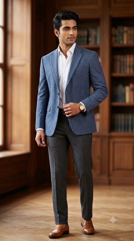Raymond Super 160s count 100% Wool Tweed Lining Blazer Fabric Colour Pigeon Blue
